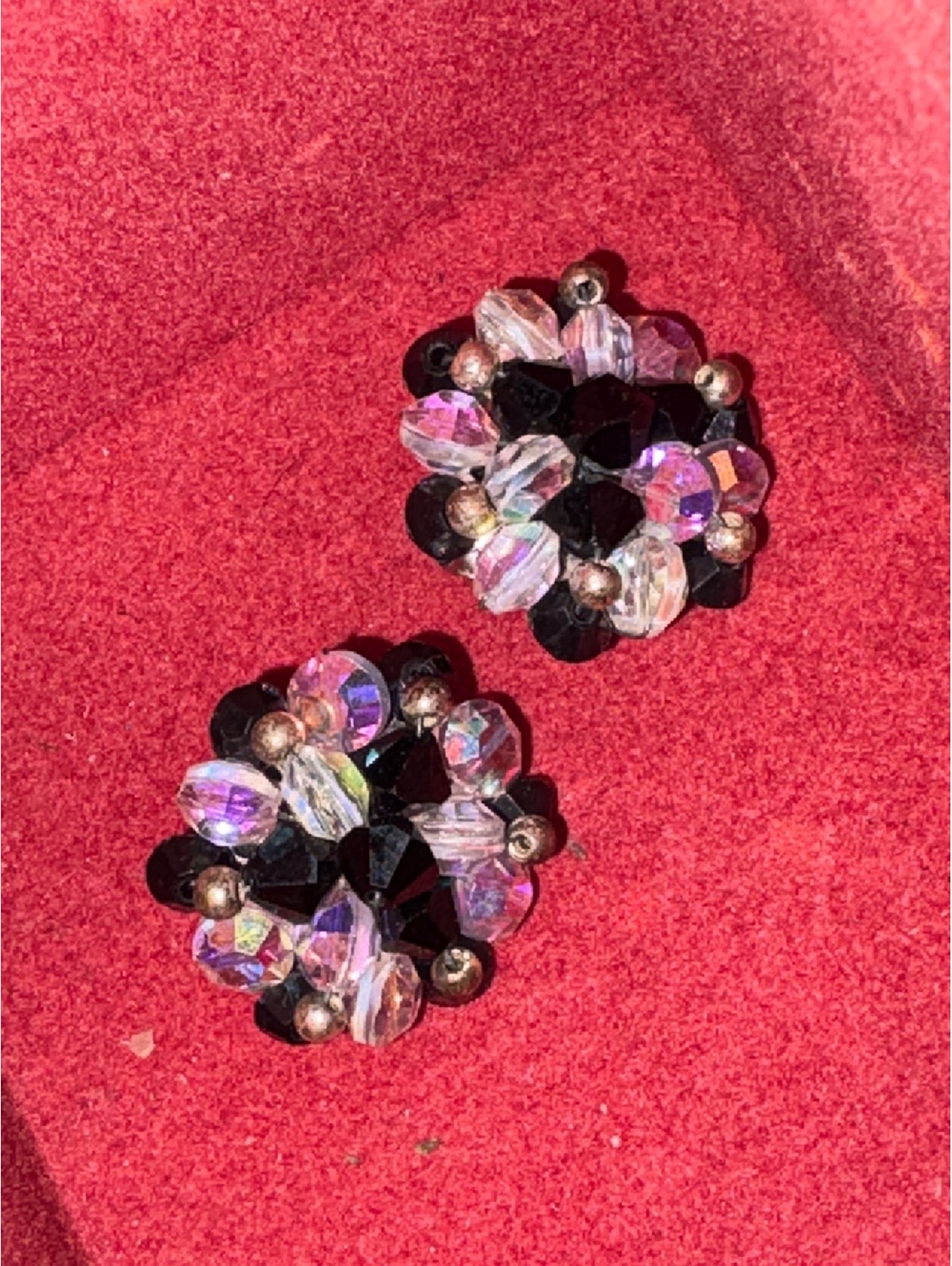 Vintage Black and Clear Beaded Clip-On Earrings